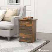 HOMCOM Noptieră cu 2 Sertare în Stil Rustic, Noptieră pentru dormitor din Lemn, 40x30x56 cm, Maro | Aosom Romania 