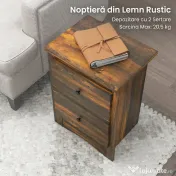 HOMCOM Noptieră cu 2 Sertare în Stil Rustic, Noptieră pentru dormitor din Lemn, 40x30x56 cm, Maro | Aosom Romania 
