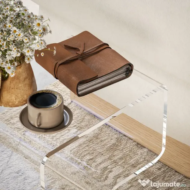 HOMCOM Măsuță de Cafea Geometrică cu 2 Niveluri cu Picioare Triunghiulare din Acril, 40x30x45 cm, Transparentă | Aosom Romania