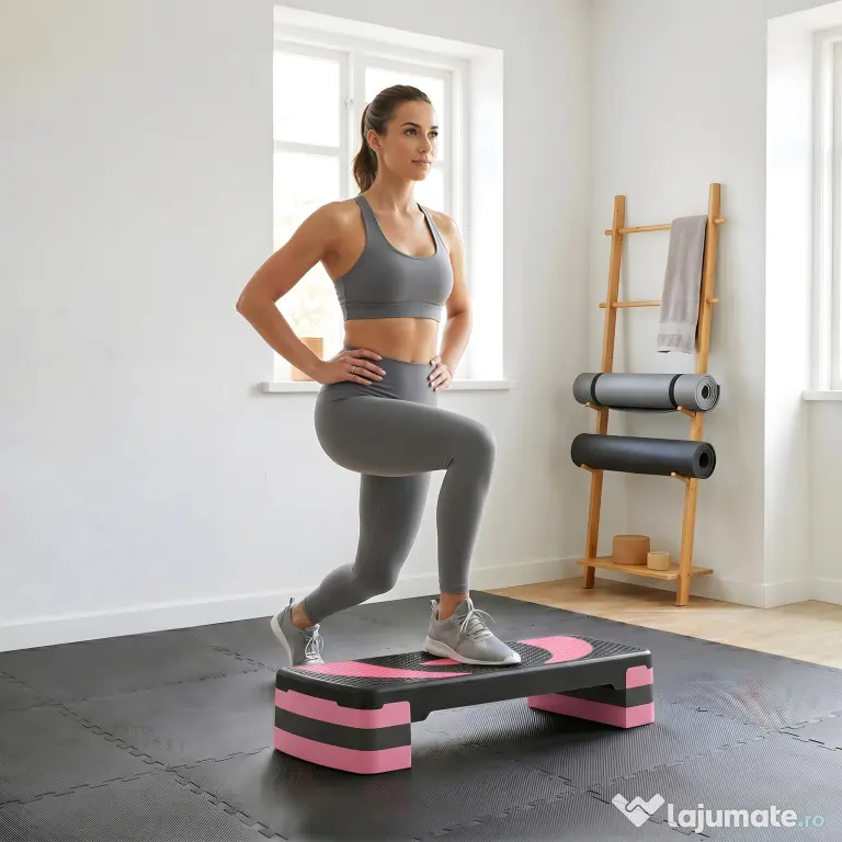 Soozier Stepper Aerobic Reglabil, Platformă pentru Exerciții, Trainer pentru Fitness și Yoga, Înălțimi 10-15-20 cm, Roz | Aosom Romania