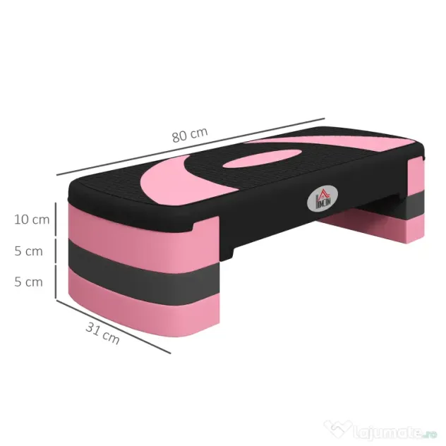 Soozier Stepper Aerobic Reglabil, Platformă pentru Exerciții, Trainer pentru Fitness și Yoga, Înălțimi 10-15-20 cm, Roz | Aosom Romania