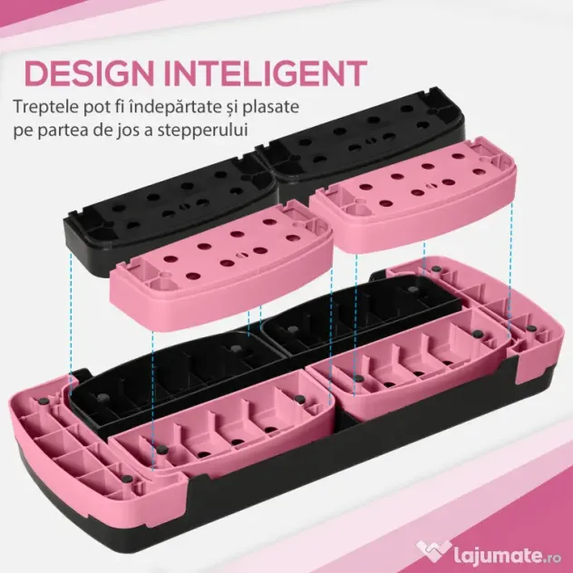 Soozier Stepper Aerobic Reglabil, Platformă pentru Exerciții, Trainer pentru Fitness și Yoga, Înălțimi 10-15-20 cm, Roz | Aosom Romania