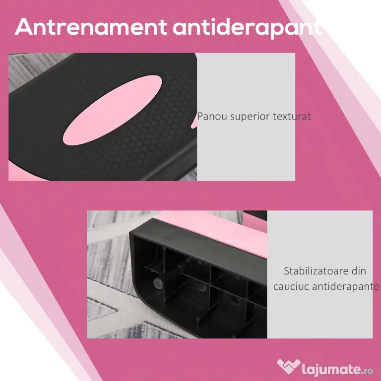 Soozier Stepper Aerobic Reglabil, Platformă pentru Exerciții, Trainer pentru Fitness și Yoga, Înălțimi 10-15-20 cm, Roz | Aosom Romania