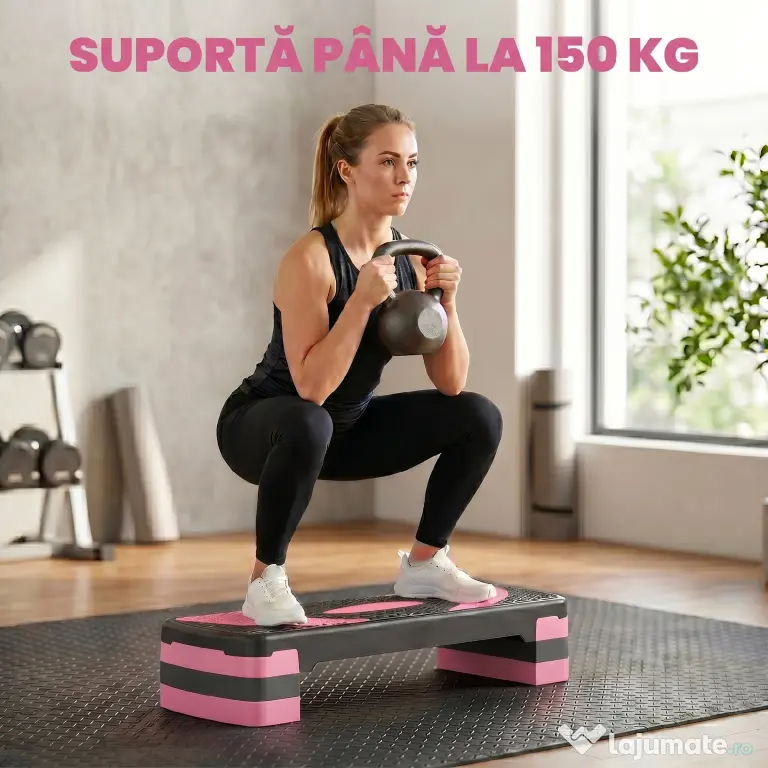 Soozier Stepper Aerobic Reglabil, Platformă pentru Exerciții, Trainer pentru Fitness și Yoga, Înălțimi 10-15-20 cm, Roz | Aosom Romania