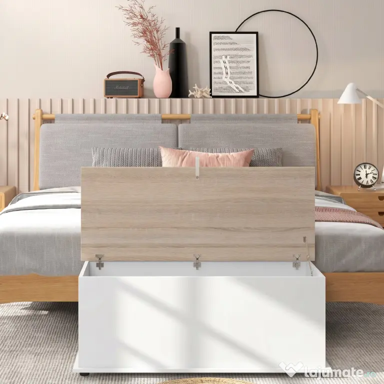 HOMCOM Bancă multifuncțională din lemn pentru dormitor și hol, alb, 100x40x40 cm | Aosom Romania