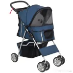 PawHut Cărucior pliabil pentru câini cu coș și suport pentru pahar, greutate max. 10 kg, 75x45x97cm, albastru închis