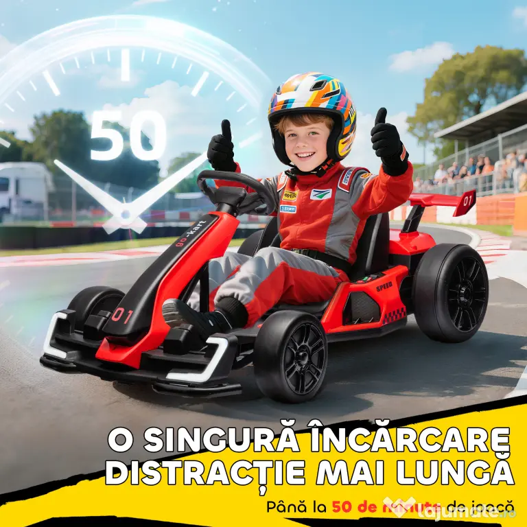 HOMCOM Go-Kart Electric pentru Copii cu Scaun Reglabil, 2 Motoare, Claxon, Lumini și Muzică, 120x76x53.5 cm, Roșu | Aosom Romania