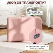 HOMCOM Pat de Masaj Pliabil cu Înălțime Reglabilă și Geantă de Transport, Structură din Lemn, Roz 