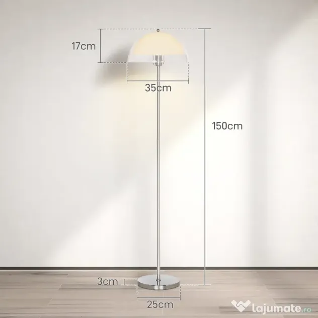 HOMCOM Lampă de Podea cu Abajur Dublu Strat pentru Living, Sufragerie, Dormitor, din Metal și Acrilic, Ø35x150 cm, Alb | Aosom Romania