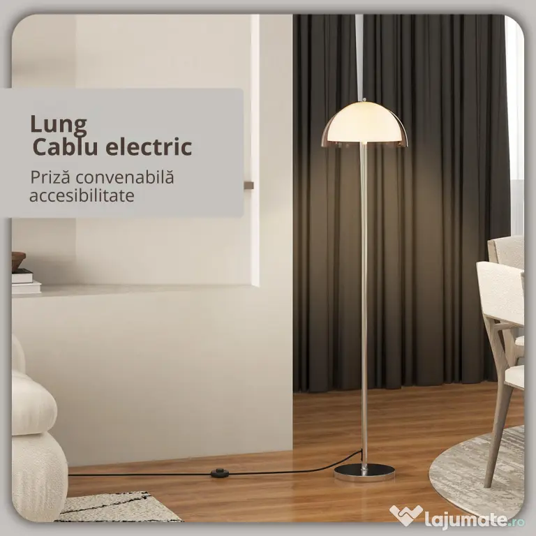 HOMCOM Lampă de Podea cu Abajur Dublu Strat pentru Living, Sufragerie, Dormitor, din Metal și Acrilic, Ø35x150 cm, Alb | Aosom Romania
