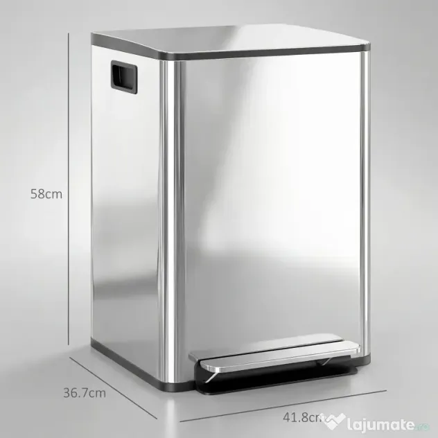 HOMCOM Coș de Gunoi cu 2 Secțiuni, cu Pedală și Capac cu Închidere Lentă, Coș de Deșeuri, 41.8x36.7x58 cm, Argintiu | Aosom Romania