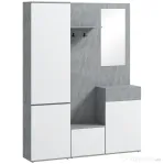 HOMCOM Mobilă de hol 4 în 1 cu oglindă, cârlige și rafturi interioare, din lemn, 145x29x184 cm, gri și alb