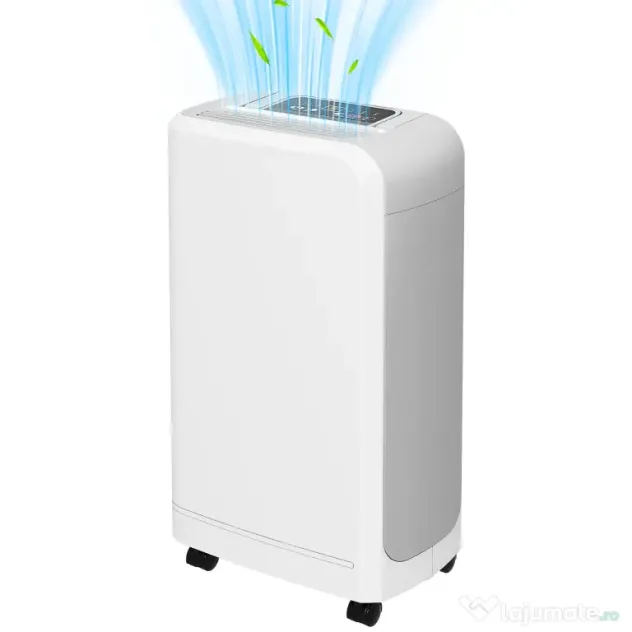 HOMCOM Dezumidificator de 12L cu Rezervor de Apă, Temporizator 24H și Afișaj Digital al Umidității, 28x18x50,6 cm, Alb