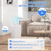 HOMCOM Dezumidificator de 12L cu Rezervor de Apă, Temporizator 24H și Afișaj Digital al Umidității, 28x18x50,6 cm, Alb 