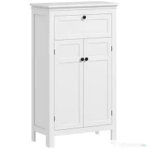 HOMCOM Dulap Baie cu 2 Uși și Sertar, Dulap Salvaspațiu cu Rafturi Reglabile, 60x30x102.5 cm, Alb | Aosom Romania