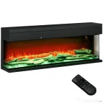 HOMCOM Șemineu Electric încorporat și de Perete 1800W cu Flăcări LED Colorate Reglabile, Temperatură de până la 40°C, Negru