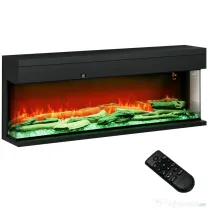 HOMCOM Șemineu Electric încorporat și de Perete 1800W cu Flăcări LED Colorate Reglabile, Temperatură de până la 40°C, Negru