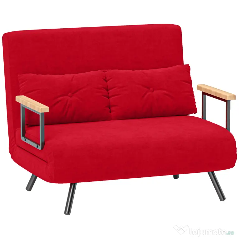 HOMCOM Canapea Pat de 2 Locuri cu Spătar Reglabil pe 5 Nivele, Canapea Pat Pliabilă Matrimonială, 102x73x81 cm, Roșu | Aosom Romania