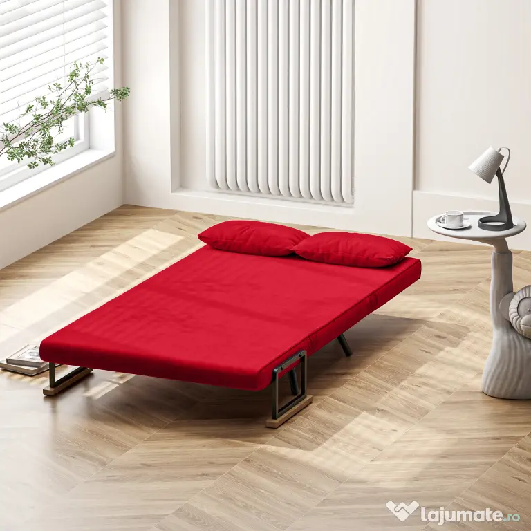 HOMCOM Canapea Pat de 2 Locuri cu Spătar Reglabil pe 5 Nivele, Canapea Pat Pliabilă Matrimonială, 102x73x81 cm, Roșu | Aosom Romania