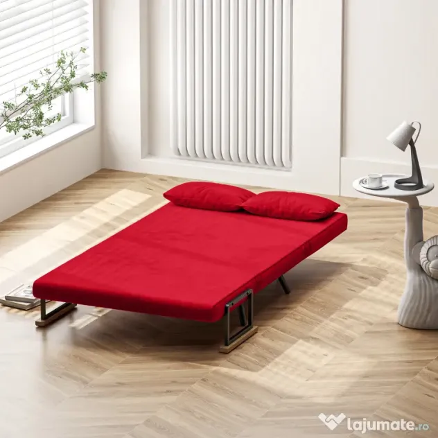 HOMCOM Canapea Pat de 2 Locuri cu Spătar Reglabil pe 5 Nivele, Canapea Pat Pliabilă Matrimonială, 102x73x81 cm, Roșu | Aosom Romania