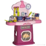 AIYAPLAY Bucătărie de jucărie pentru copii 3-6 ani cu 38 de accesorii și sunete realiste, din PP și ABS, 51x21x60 cm, roz