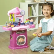 AIYAPLAY Bucătărie Jucărie pentru Copii 3-6 Ani cu 38 Accesorii, Sunete Realiste și Lumină la Cuptor, 51x21x60 cm, Roz | Aosom Romania