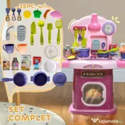 AIYAPLAY Bucătărie Jucărie pentru Copii 3-6 Ani cu 38 Accesorii, Sunete Realiste și Lumină la Cuptor, 51x21x60 cm, Roz | Aosom Romania