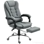 HOMCOM Scaun de birou ergonomic rabatabil la 145° cu suport pentru picioare extensibil din piele ecologică, gri