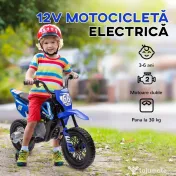 AIYAPLAY Motocicletă Electrică pentru Copii cu Roți Detașabile, Suspensii, Sunete și Indicator de Încărcare, Albastru | Aosom Romania 