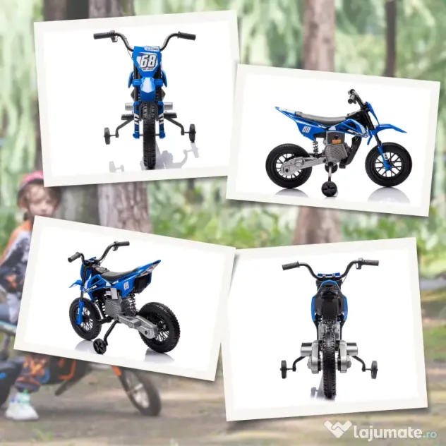 AIYAPLAY Motocicletă Electrică pentru Copii cu Roți Detașabile, Suspensii, Sunete și Indicator de Încărcare, Albastru | Aosom Romania