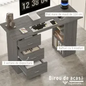 HOMCOM Birou modern cu 3 Sertare si Rafturi in Lemn Alb 120x49x72cm | Aosom Romania 