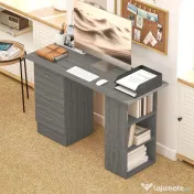 HOMCOM Birou modern cu 3 Sertare si Rafturi in Lemn Alb 120x49x72cm | Aosom Romania 