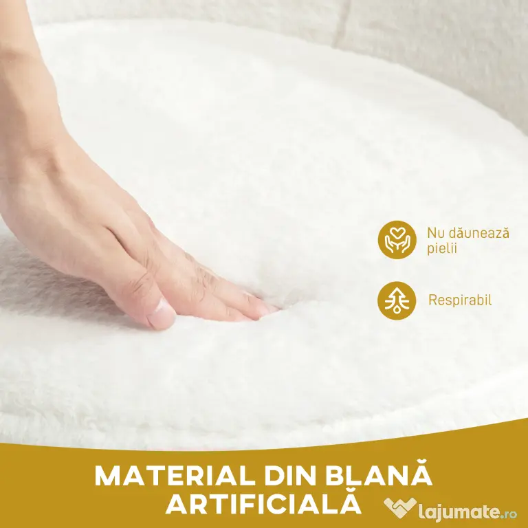 HOMCOM Fotoliu din Material cu Imitație Blană, Picioare Metalice Aurii și Tălpițe Antiderapante, 75x66x79 cm, Alb | Aosom Romania