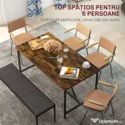 HOMCOM Masă Dreptunghiulară pentru 6 Persoane în Stil Industrial cu Picioare Reglabile din Lemn și Oțel, 150x80x75 cm, Maro | Aosom Romania