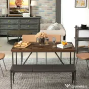 HOMCOM Masă Dreptunghiulară pentru 6 Persoane în Stil Industrial cu Picioare Reglabile din Lemn și Oțel, 150x80x75 cm, Maro | Aosom Romania