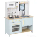 AIYAPLAY Bucătărie de jucărie pentru copii cu aragaz și dulapuri, din oțel, lemn și PP, 72x33x85,2 cm, albastru și alb
