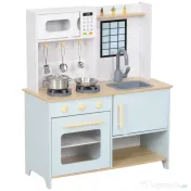 AIYAPLAY Bucătărie pentru Copii 3+ Ani, Bucătărie Jucărie din Oțel Inoxidabil, Lemn și PP, 72x33x85,2 cm, Albastru | Aosom Romania
