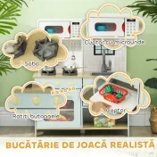 AIYAPLAY Bucătărie pentru Copii 3+ Ani, Bucătărie Jucărie din Oțel Inoxidabil, Lemn și PP, 72x33x85,2 cm, Albastru | Aosom Romania