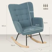 HOMCOM Fotoliu cu leagăn, formă ergonomică, leagăne din lemn solid, până la 120 kg, Albastru deschis | Aosom Romania