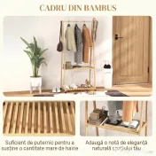 HOMCOM Cuier din Bambus cu Raft pentru Încălțăminte, 2 Cârlige, Cuier Mobil pentru Hol, Sufragerie, Natural | Aosom Romania