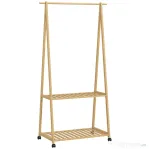HOMCOM Cuier din Bambus cu Raft pentru Încălțăminte, 2 Cârlige, Cuier Mobil pentru Hol, Sufragerie, Natural