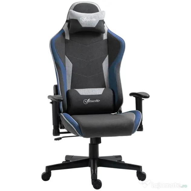 Vinsetto Scaun de Gaming Ergonomic cu Cotiere, Tetieră și Înălțime Reglabile, 66x53x128-138 cm, Albastru | Aosom Romania