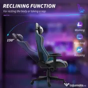 Vinsetto Scaun de Gaming Ergonomic cu Cotiere, Tetieră și Înălțime Reglabile, 66x53x128-138 cm, Albastru | Aosom Romania 