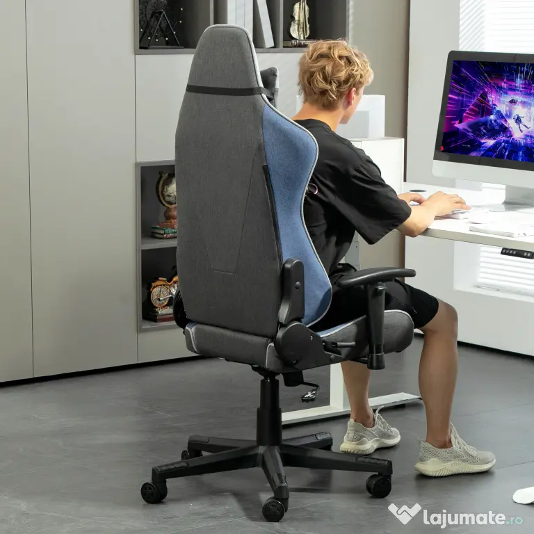 Vinsetto Scaun de Gaming Ergonomic cu Cotiere, Tetieră și Înălțime Reglabile, 66x53x128-138 cm, Albastru | Aosom Romania