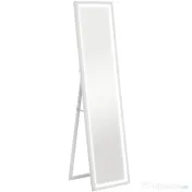 HOMCOM Oglindă Iluminată cu Lumini LED Reglabile și Buton Tactil, din Sticlă și MDF, 40x5x160 cm, Alb | Aosom Romania 