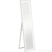 HOMCOM Oglindă Iluminată cu Lumini LED Reglabile și Buton Tactil, din Sticlă și MDF, 40x5x160 cm, Alb | Aosom Romania