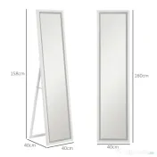 HOMCOM Oglindă Iluminată cu Lumini LED Reglabile și Buton Tactil, din Sticlă și MDF, 40x5x160 cm, Alb | Aosom Romania 