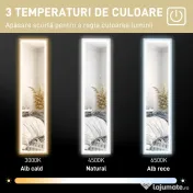 HOMCOM Oglindă Iluminată cu Lumini LED Reglabile și Buton Tactil, din Sticlă și MDF, 40x5x160 cm, Alb | Aosom Romania 