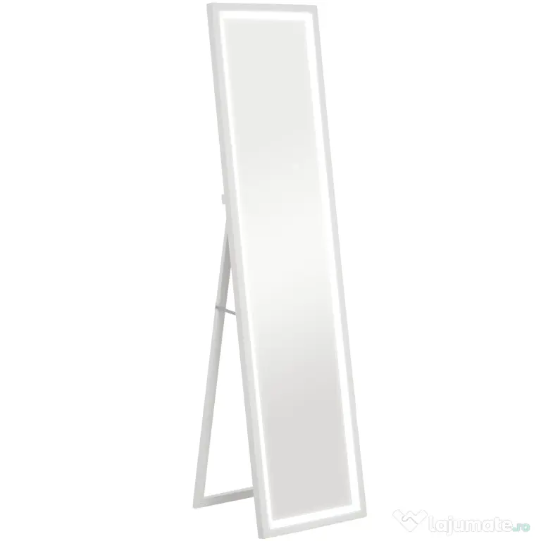 HOMCOM Oglindă iluminată cu lumini LED reglabile și buton tactil, din sticlă și MDF, 40x5x160 cm, albă