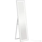 HOMCOM Oglindă iluminată cu lumini LED reglabile și buton tactil, din sticlă și MDF, 40x5x160 cm, albă